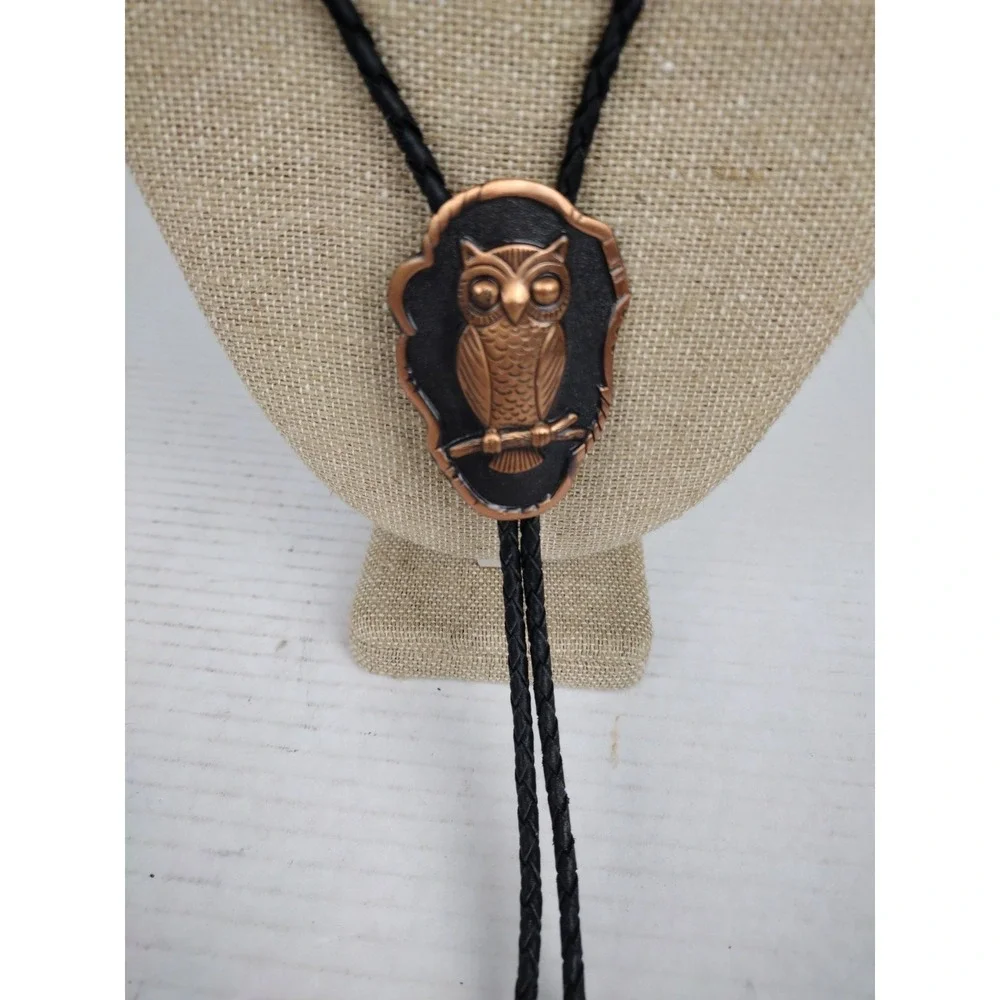 Vintage Solid Copper OWL Bolo Tie Native American Indian Style Rockabilly GPA